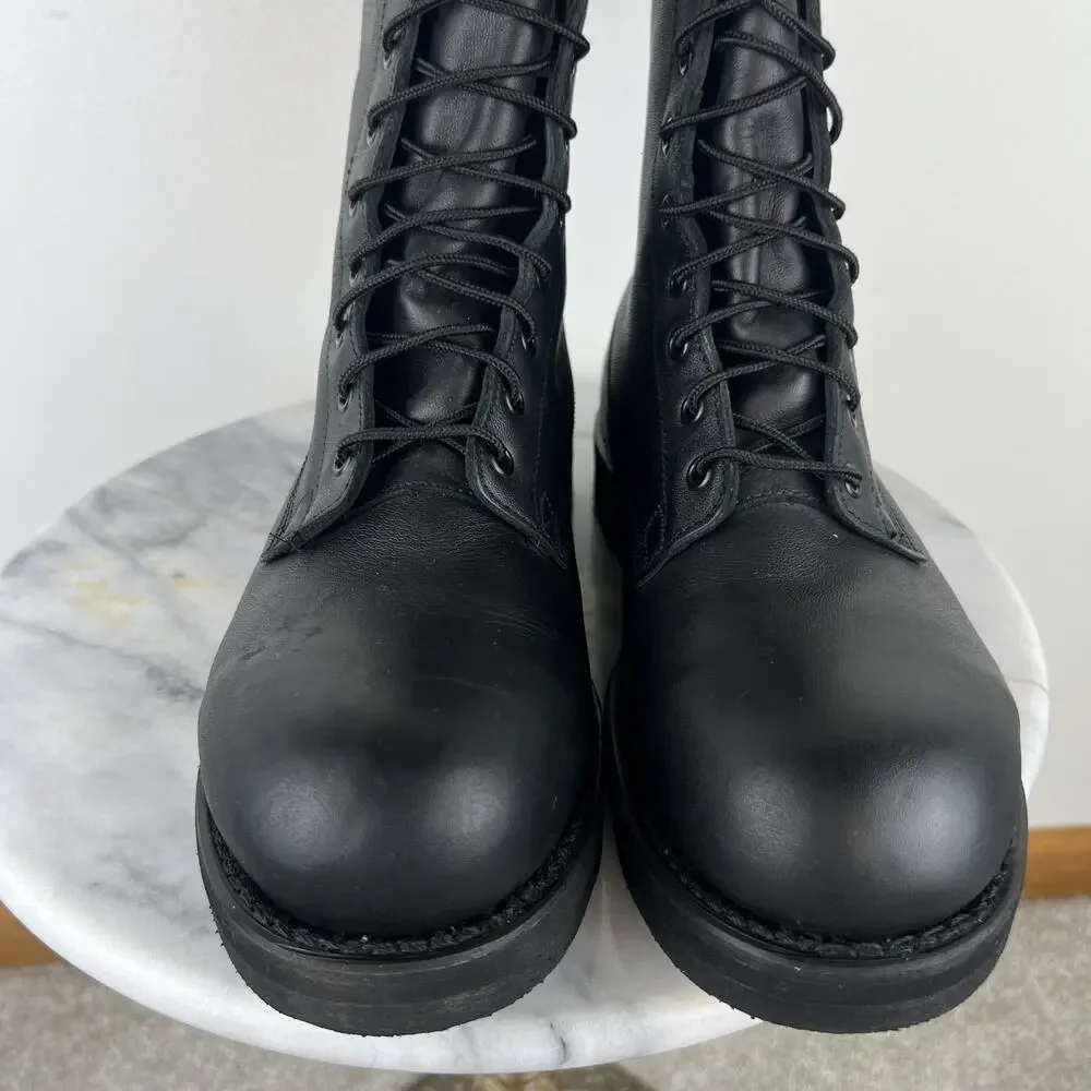 Men's Addison Black Leather Steel Toe Lace Up High Top Military Work Boots (9)